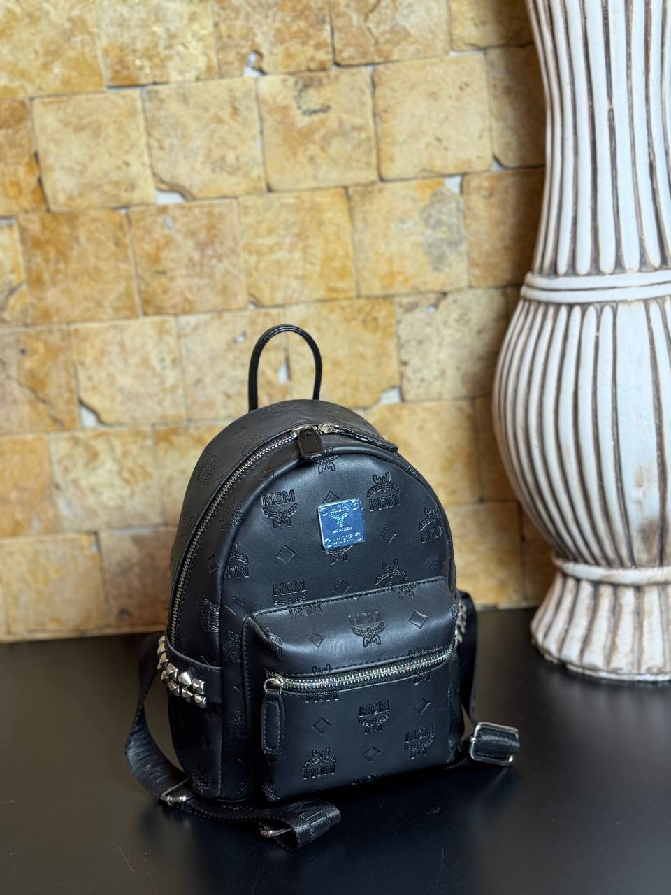 MCM Stark Medium Size Backpack Black Visetos