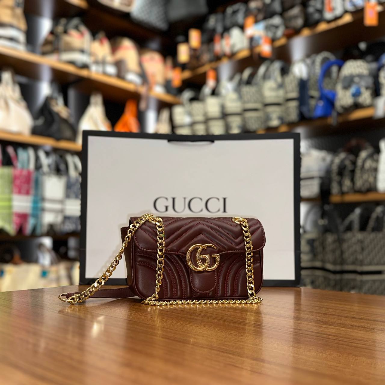 Gucci GG Marmont Chain Bag Brown