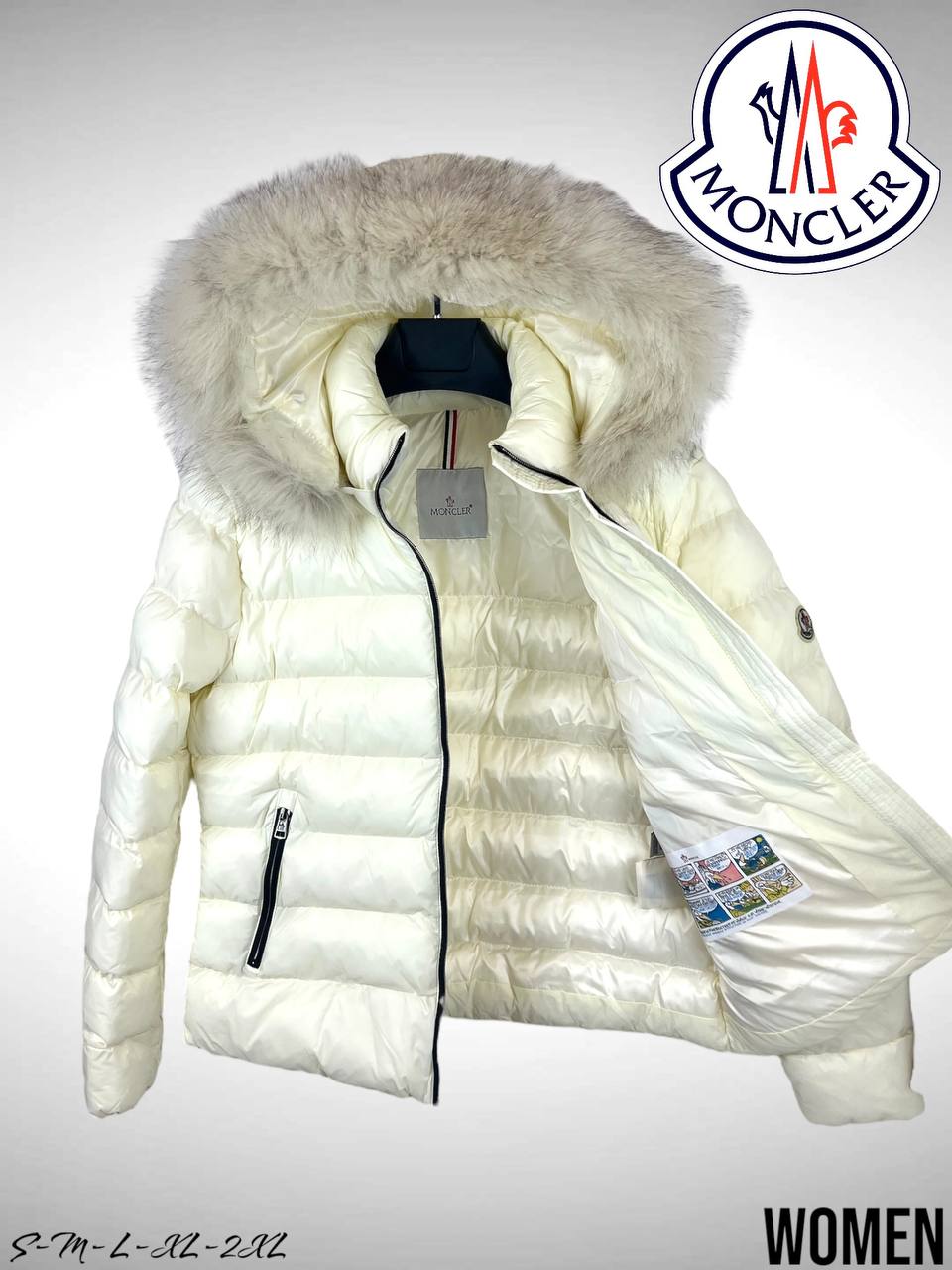 Moncler Fur Hood Down Jacket White