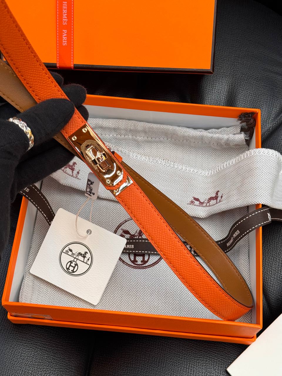 Hermès Kelly Leather Belt Orange