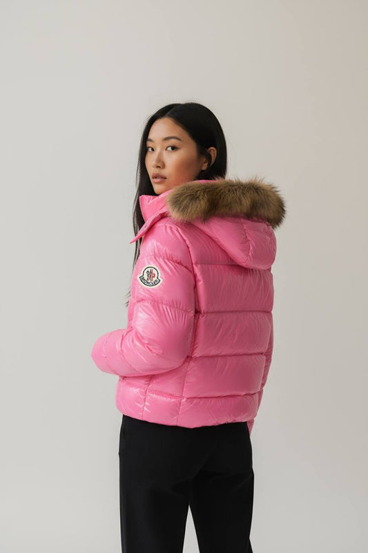Moncler Fur Hood Down Jacket Pink