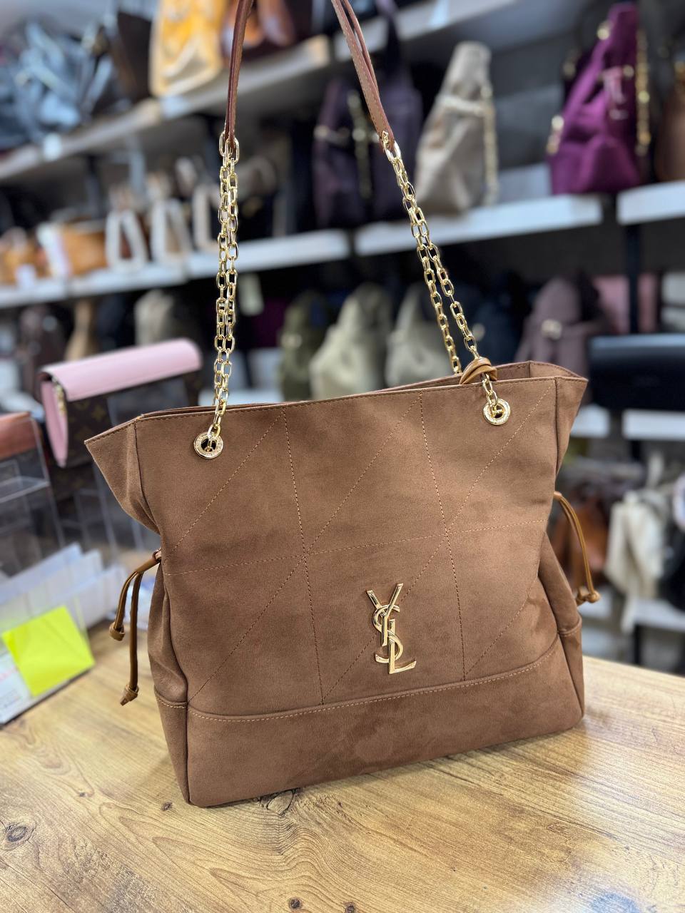 YSL Niki Shopping Bag Suede Brown