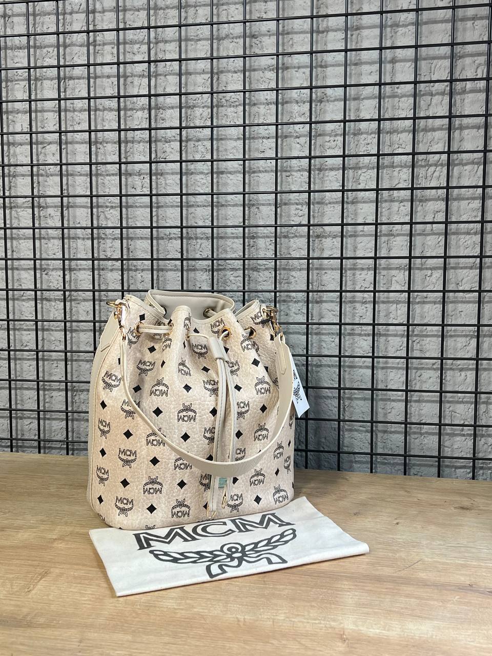 MCM Bucket Bag White Visetos
