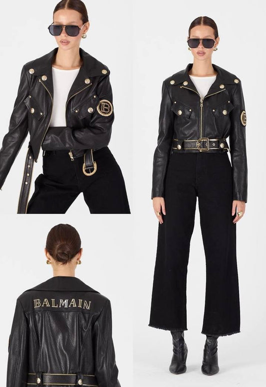 Balmain Δερμάτινο Μπουφάν