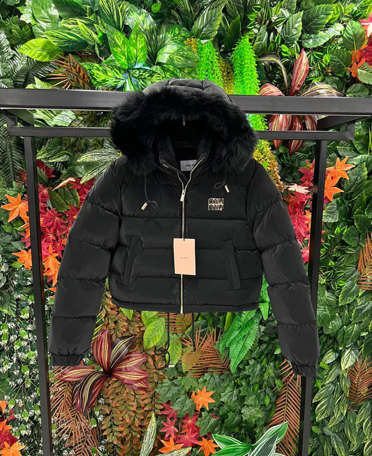 Miu Miu Cropped Puffer Jacket Black