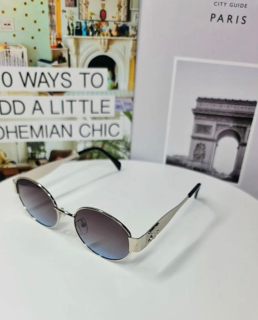 CELINE Triomphe Metal Oval Sunglasses Silver