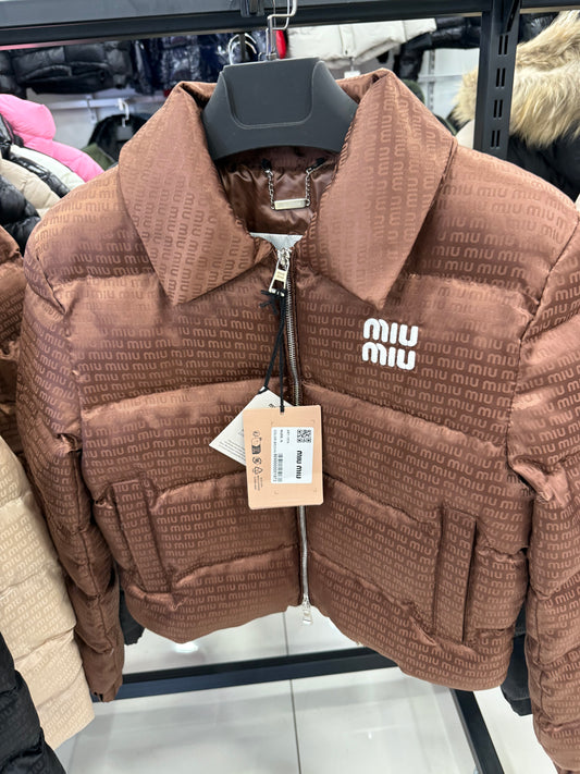 Miu Miu Cropped Puffer Jacket Brown