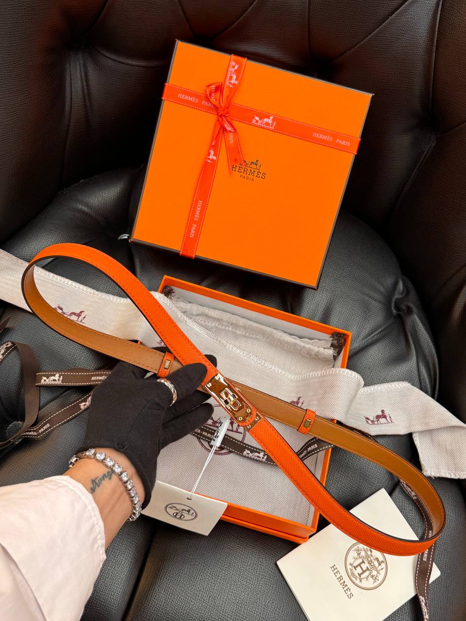 Hermès Kelly Leather Belt Orange