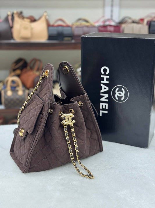 Σανέλ Πουγκί Καφέ Suede